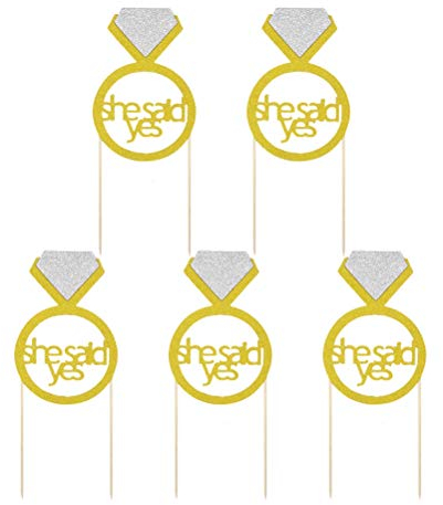 Amosfun Hochzeit Kuchen Topper Ring Cupcake Picks SHE Said YES Tortenstecker Kuchendeko 5 Stücke