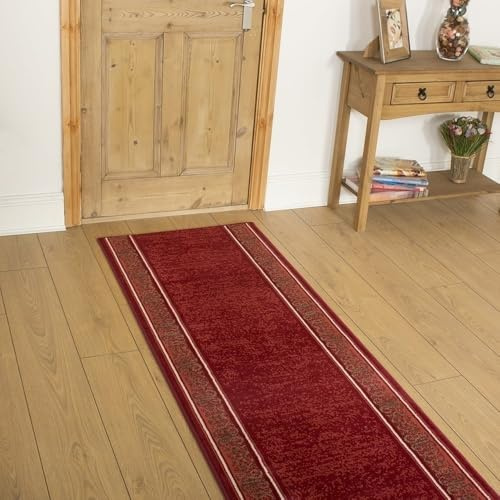 runrug Soft & Luxurious Hallway Runner Rug - Comfortable Carpet for Hall, Kitchen & Corridor - Stain-Resistant, Dirt-Resistant - Multiple Sizes - 70cm x 330cm - 9mm Thick - Tribal, Red