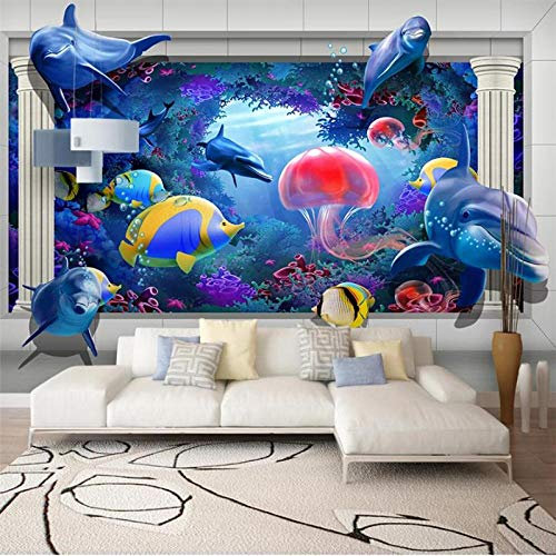 3D Tapeten Für Wohnzimmer,3D Wandbild,Mode Heimwerker Ozean Welt Quallen Delphin 3D Tv Sofa Hintergrund Wandtapete,400 * 280Cm