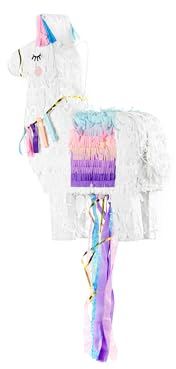 PartyDeco Piñata 41x49,5x10cm Lama - Party Dekoration zum Befüllen - Pinata - Llama Weiß