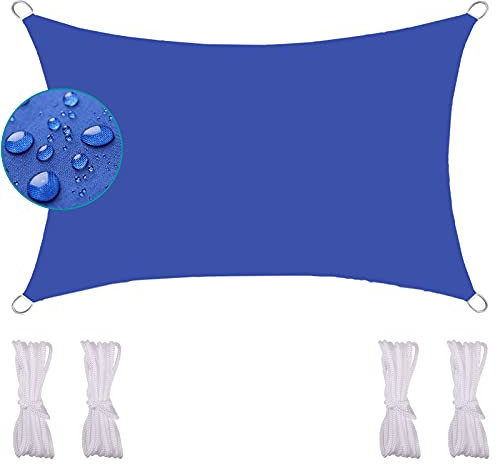 FFDL Voile D'ombrage Toile de Jute 3X6M, Imprégné Voile d'Ombrage Toile dOmbrage Insipide Compris Corde de Fixation Tissu Oxford pour Carport Bleu Marin