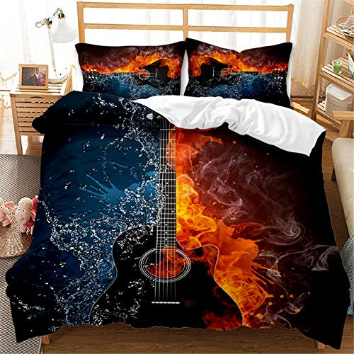 AYMAING Bettwäsche Set Angenehme Mikrofaser 3D Gitarre Thema 1 Bettbezug 155x220 cm + 2 Kissenbezüge 50 x 75 cm mit Reißverschlus