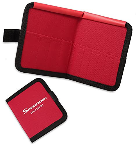 SPEEDWOX 10 Pocket Wrench Tool Organizer Bag, Mini Wrench Storage - SAE 5/32-7/16, Red Canvas Tool Organizer with Protective Flap