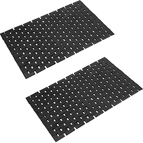 Fovlaurs Bambus-Badematte, Badezimmerteppich, Boden, Holz, Dusche, Badewanne, wasserfest, rutschfest, schwarz, Zubehör, 40,6 x 61 cm, leicht zu reinigen, 2 Stück