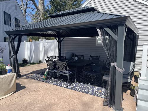 PURPLE LEAF 3.65m x 4.85m Hardtop Gazebo Double Layer Roof with Ventilated Top and Built-in Drainage System Equipped with Curtains and Nettings Modern Elegant Design for Garden