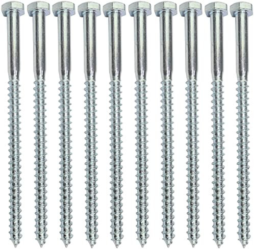 AERZETIX - C44565 - Juego de 10 - Tornillo para madera - Tirafondo - cabeza hexagonal - 6 lados - M6x100mm - acero galvanizado - DIN571 - metal - bricolaje