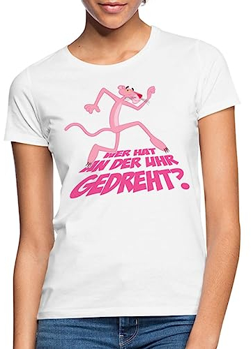 Spreadshirt Pink Panther Wer hat an der Uhr gedreht Lustiger Spruch Frauen T-Shirt, XXL, Weiß