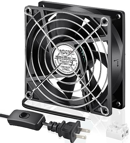 Wderair EC 92mm x 25mm 90mm Axial Cooling Fan AC 110v 120v 220v 240v Dual Ball Wall Plug for Receiver DVR Playstation Xbox Computer Cabinet Cooling