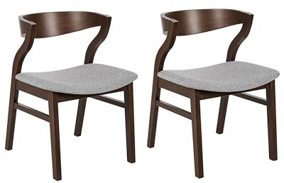 Beliani Retro Style Set of 2 Dining Chairs Upholstered Seat Dark Wood and Grey Maroa