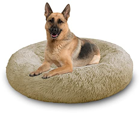 Grand Filippo Fluffy Hundebett mit waschbarem Bezug 100 cm - Handgefertigt Hundebett Flauschig - Hundekissen Flauschig - Katzenbett Maschinenwaschbar - Rund Katzenbett Beige