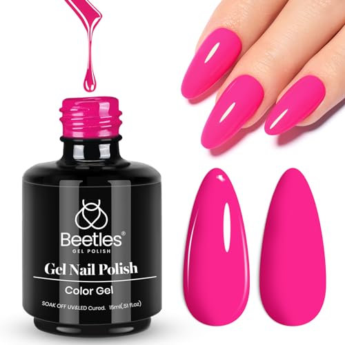 Beetles Gel-Nagellack, 1 Stück, 15 ml, Hot Pink, Soak-Off-Gel-Lack, Nail Art, Maniküre-Salon, DIY-UV-Gel-Nageldesign, Geschenk für Mädchen