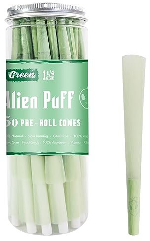 Alien Puff 50 Stück 1 1/4 Size Konisch Vorgedrehte Hülsen, 84mm Konisch Papiers Joint Hülse pre cones papers, rolling papers, (Grün)