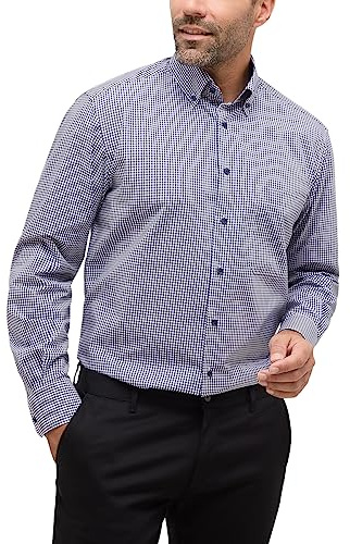 ETERNA Comfort Fit Hemd Langarm Button Down Kragen Karo Navy Größe 47