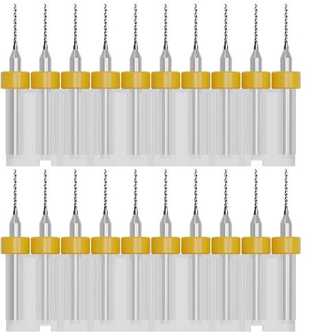 FOCMKEAS PCB-Bohrer-Set, 0,4 mm Schaft, 0,4 mm, Mikro-Twist-Bit, Spiralflöte, Hartmetall für Leiterplatten, Stein, Dremel, Schmuck, CNC-Gravur, 20 Stück