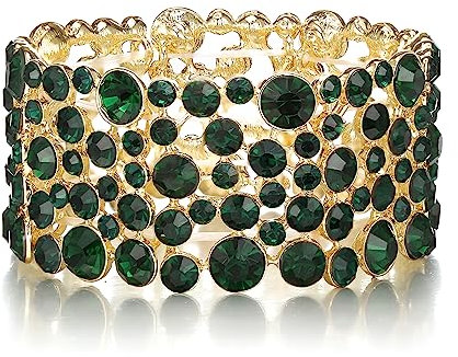 EVER FAITH Damen Österreichische Kristall Bridal breites Stretch-Armband Grün Gold-Ton