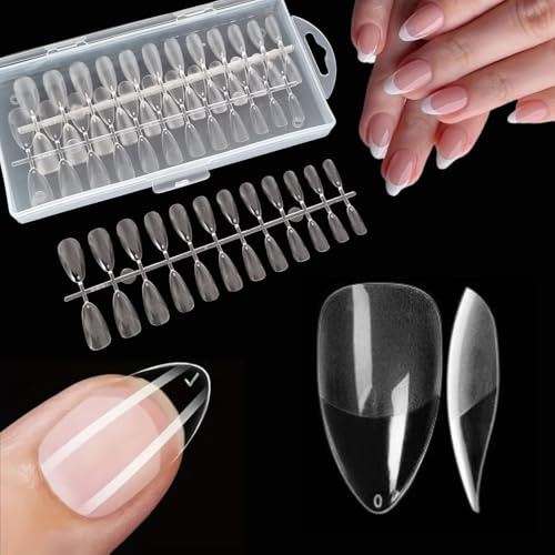 Deni Carte 120 Stück Nageltips Mandel für Soak-Off-Nagelverlängerungen, Almond Flexi Nail Tips Weiches Gel Acryl Falsch Volle Deckung Klares Nagelspitzen für Nagelstudios und Maniküre, 12 Größen