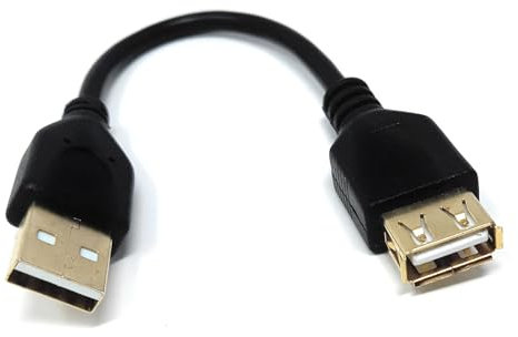DRUT 15cm USB 2.0 Extension Lead 24AWG High Speed Cable A Plug to Socket Male to Female (Black Gold Contacts 0.5ft