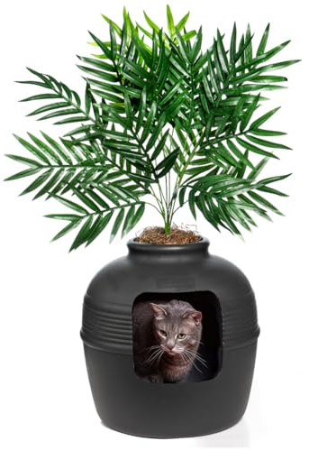 Good Pet Stuff, The Original Hidden Litter Box, Artificial Plants & Enclosed Cat Planter Litter Box, Vented & Odor Filter, Easy to Clean, Black Suede