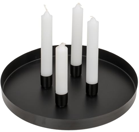 ootb Rundes Metall-Tablett 25 cm mit 4 magnetischen Stabkerzenhaltern Geschenkkarton