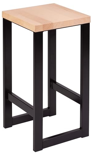 specwood Hocker Holz LOFT, Barhocker Holz, Blumenhocker mit Metallgestell, Sitzhocker 30x30x62 cm, Duschhocker Modern, Küchenhocker, Barstühle, Tresenhocker