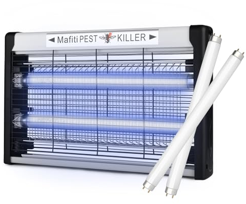 mafiti Eléctrico Mata Mosquitos, 20W Trampa de Insectos con Luz UV, Mata Moscas con 2 Bombillas de reemplazo, Polillas ect, Asesino Silencioso para Uso Residencial y Comercial (Black)