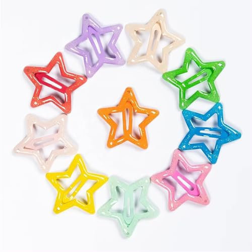 Pinces à Cheveux Colorées Étoile, Ensemble de 10 Pinces à Cheveux Colorées Étoile pour Femmes et Filles - Accessoires de Coiffure en Couleurs Vives - Glow in the Dark Star