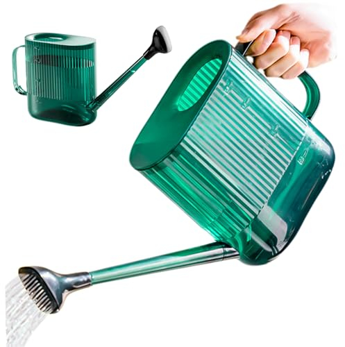 Regadera grande de 1,8 l con boquilla larga, de plástico transparente, agujeros de agua finos extraíbles, para interiores y exteriores, color verde