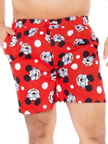 Disney Men’s Swim Shorts | Mickey Mouse Swimming Trunks | Men’s Swim Shorts & Trunks | Red Medium