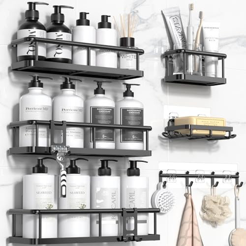 YASONIC Shower Caddy, 100% Rustproof Shower Shelves for Inside Shower, No Drilling Bathroom Organizers and Storage, 6 Pack Large Capacity Bathroom Caddy for Kitchen & Home Decor