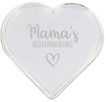 GRAVURZEILE Herzdose aus Glas mit Gravur - Mamas Nervennahrung - Geschenke für Mama - Eignet sich ideal als Keksdose und Schmuckkästchen - Geschenkidee zum Muttertag und Geburtstag