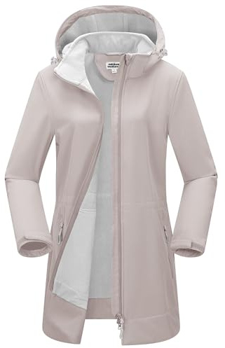 Outdoor Ventures Femme Veste softshell longue avec capuche doublée de polaire Veste coupe-vent imperméable pour femmes Veste coupe-vent imperméable, XS
