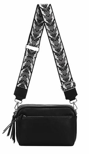 Damen Tasche Cross Over Body Bag Brusttasche Umhängetasche Schultertasche Brieftasche Smartphone Geldtasche Abend Handy Clutch Schwarz 3xFach