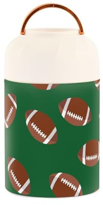 Isolierter Lebensmittelbehälter mit Löffel, 500 ml, Motiv: American Football Bälle, Grün, für Kinder, Damen, isoliert, Edelstahl, Suppenbehälter zum Warmhalten von Lebensmitteln