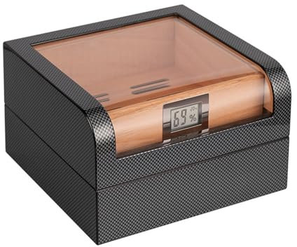 Zigarren-Humidor, tragbar, 90 ° gebogen, transparentes Fenster, Zedernholz, doppelschichtig, 50 Zigarren-Humidor mit großer Kapazität