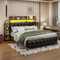 Metallbett Eisenbett Doppelbett 160x200, Polsterbett mit Mehreren Einlegeböden&LED-Beleuchtung&Kopfteil Stauraum, Bettgestell aus Massivem Eisen, Kinderbett Jugendbett Familienbett, Kunstleder,Schwarz