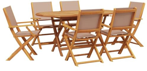 Kangmusi 7-TLG. Garten-Essgruppe Stoff und Massivholz Taupe, Taupe 3281714