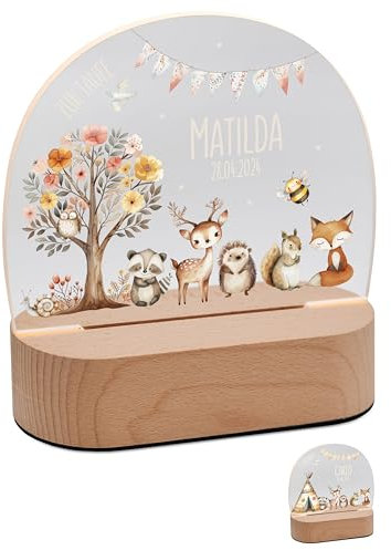 Bärenfreunde® - Personalisiertes Nachtlicht für Babys - Nachttischlampe für Kinder - Personalisierte Geschenke Kinder - Babygeschenk, Taufgeschenk, Geschenk zur Geburt (Blumenbaum Tiere)