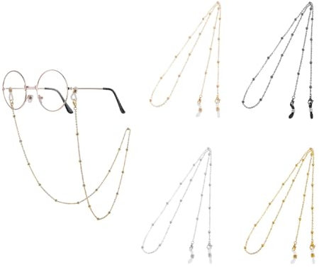 Set di 4 Catenelle per Occhiali con Perline, Antiscivolo per Donna e Uomo con Anelli in Silicone