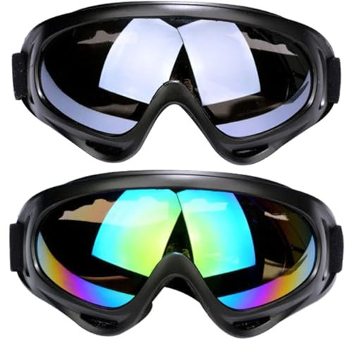 BacJueSin 2-Pack Skibrille,Ski Snowboard Brille,UV-Schutz Goggle,Motocross Brille Helmkompatible,Anti-Fog Skibrille,Sportbrille für Skifahren Motorrad Fahrrad Skaten,Unisex