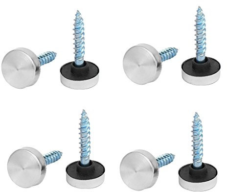 TOP-VIGOR 8Pcs Mirror Screws, 12mm Stainless Steel Mirror Screws Cap Nail with Washers, Decorative Cap Covers Brushed Mirror Nails for Mirrors, Furniture Fittings, Tables, Wardrobes, Glass, Silver