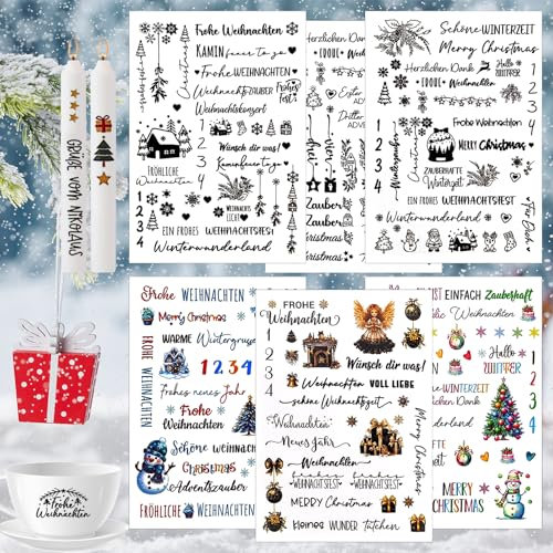 Kerzentattoos weihnachten, 6 Stück kerzen folie weihnachten, kerzenaufkleber, Kerzen Tattoo Weihnachten, kerzentatoos weihnachten, kerzen aufkleber weihnachten, für Kerzen/Keramik(C)