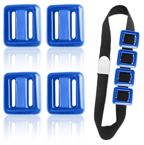 Jamceoceo 4 PCS 1.1LB Diving Weights, Blue Coated Diving Weight Block, Diving Weight Block with Metal Buckle Belt, Suitable for Freediving, Underwater Operations