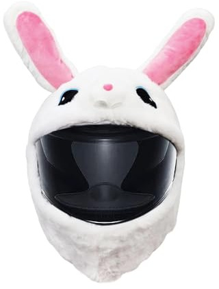 Laroal Funny Motorcycle Helmet Cover Plush White Rabbit Helmet Decoration for Riders Unique Motorcycle Gifts and Accessories Fun Riding Gear for Motorcyclists