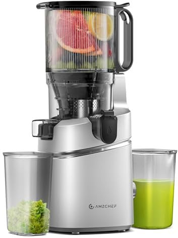 AMZCHEF Automatic Cold Press Juicer Machines 250W Liberate Your Hands -135MM Opening and 1.8L Capacity Slow Juicers for Whole Fruit and Vegetable, with Triple Filter, Safety Lock, Galaxy Silver