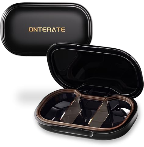 ONTERATE Kleine Pillendose, 3 Fächer Kleine Pillendose für Die Handtasche, Herausnehmbare Trennwand, Feuchtigkeitsbeständige, Tragbare Mini Pillen dose, Medikamentenbox für Vitamine (Schwarz)