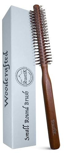 RustiK Small Round Hair Brush – Wooden Barrel Brush for Blow Dry Styling, Quiff, Volume & Beard Grooming, Round Brush for Short Hair, Fringe & Bangs