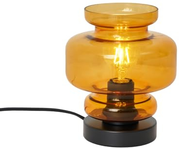 Qazqa - Retro Retro-Nachttischlampe | Tischleuchte I Tischlampe I Lampe I Leuchte schwarz mit orangefarbenem Glas - Denise I Wohnzimmer I Schlafzimmer - Rund - LED geeignet E27