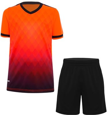 iiniim Jungen Fußball Trikot Set Sport Kurzarm T-Shirt + Shorts Kinder Sport Kleidung Set Trainingsanzug Jogging Fußball Basketball Kleidung C Orange 146-152
