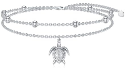 LABBAO Diamant Schildkröten Fußkettchen für Damen 925 Sterling Silber Meeresschildkröte Layered Anhängern Doppel-Fußkettchen Lab Grown Diamant Schmuck Geschenke