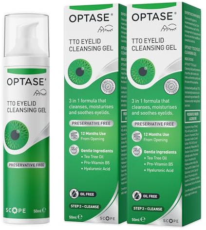 Optase Tea Tree Oil (TTO) Eyelid Cleansing Gel - Daily Eyelid Hygiene to Refresh and Revitalise - Preservative Free - 4 Months Supply - 2 x 50ml